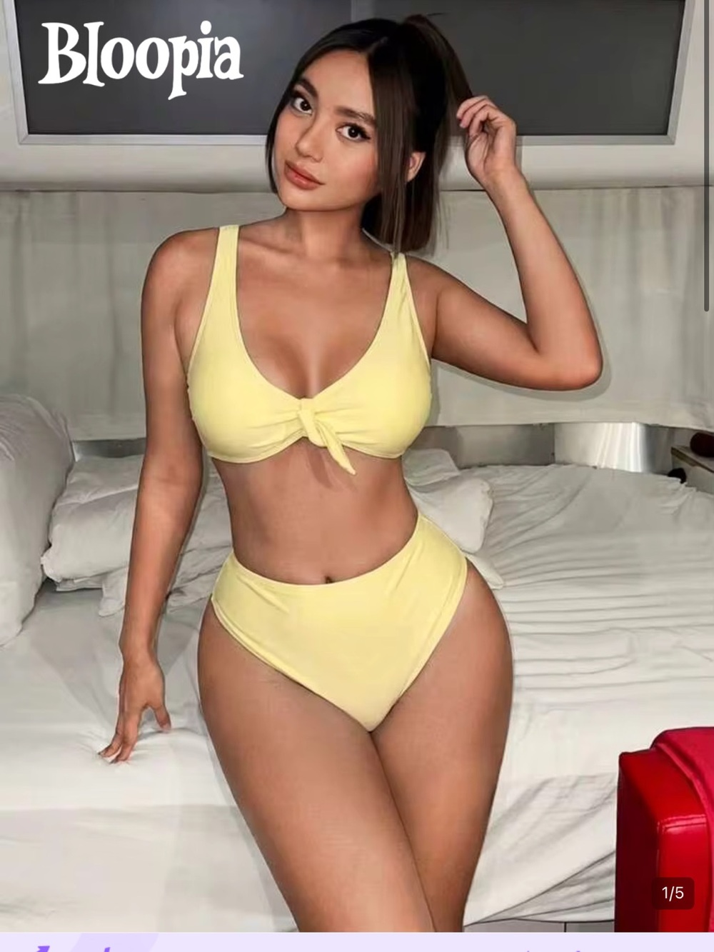 SHEIN Yellow Knot Front High-Waist Bikini